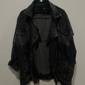 Denim fringe jacket, one size.